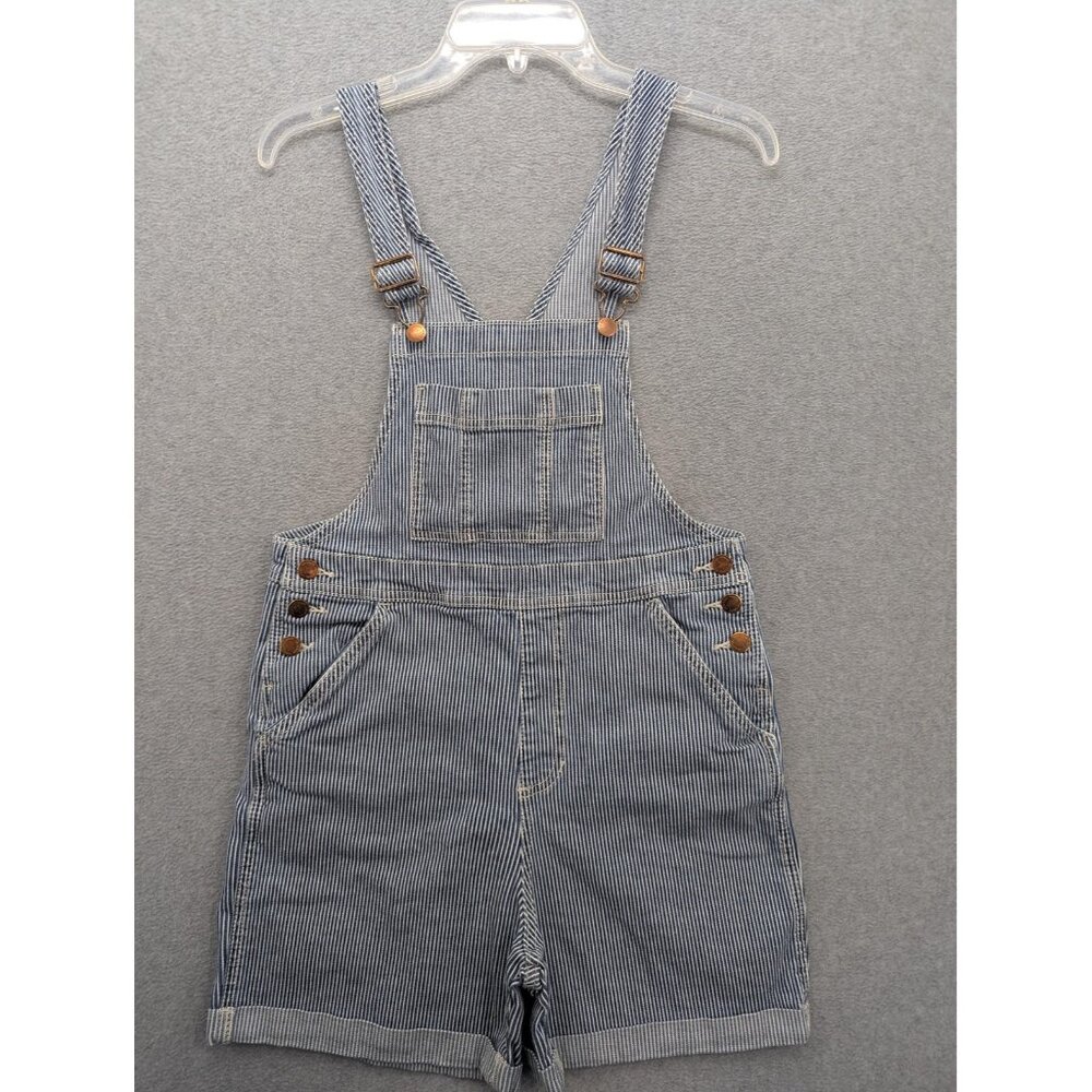 Universal Thread Overalls Shorts Womens 0 Blue Hickory Stripe Denim Shortalls